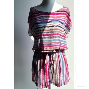 Striped shorts romper w/ pockets